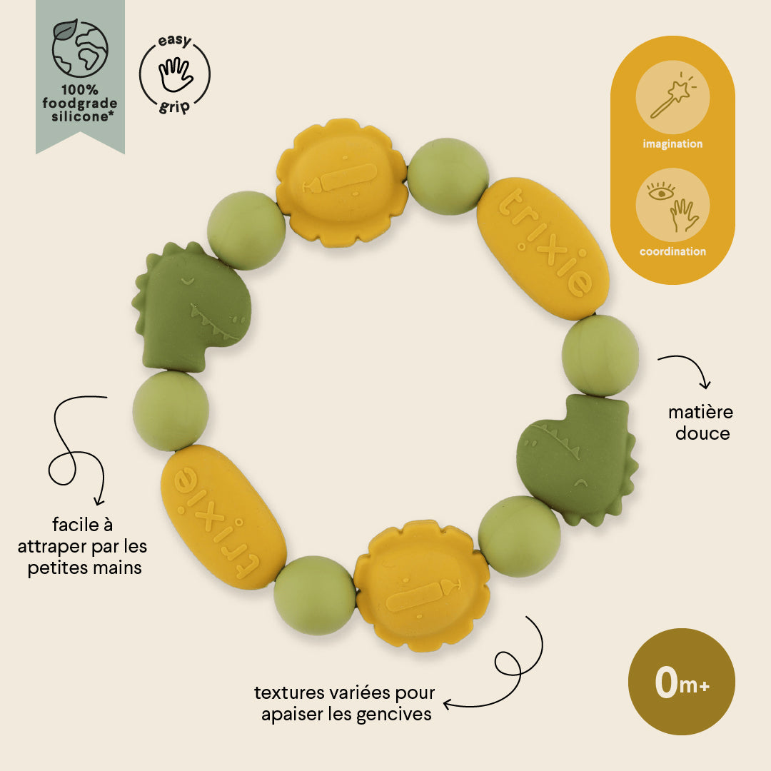 Trixie Baby Premiers jouets Bracelet de dentition en silicone Mr. Dino & Mr. Lion