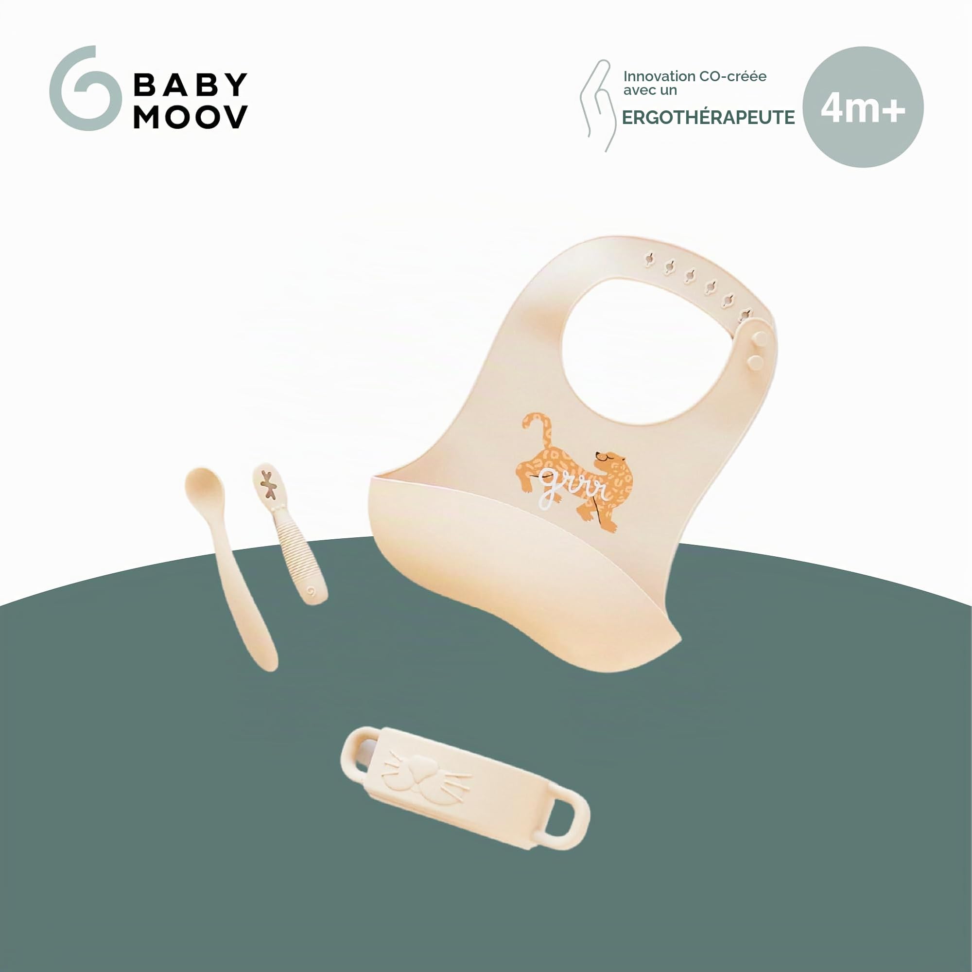 Babymoov coffret premiers repas bébé en silicone Mini Roar beige
