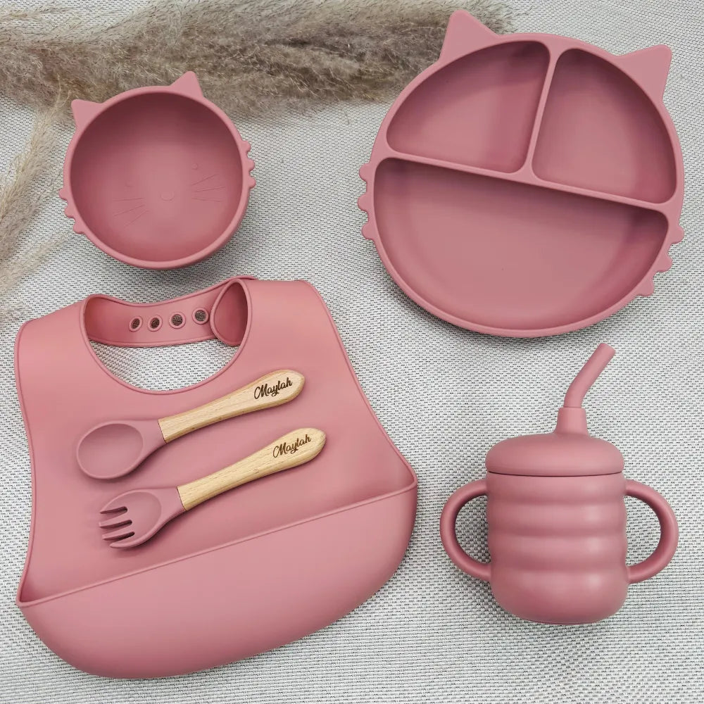 Baby-Crea Coffret repas bébé Assiette Chat personnalisé bleu marine