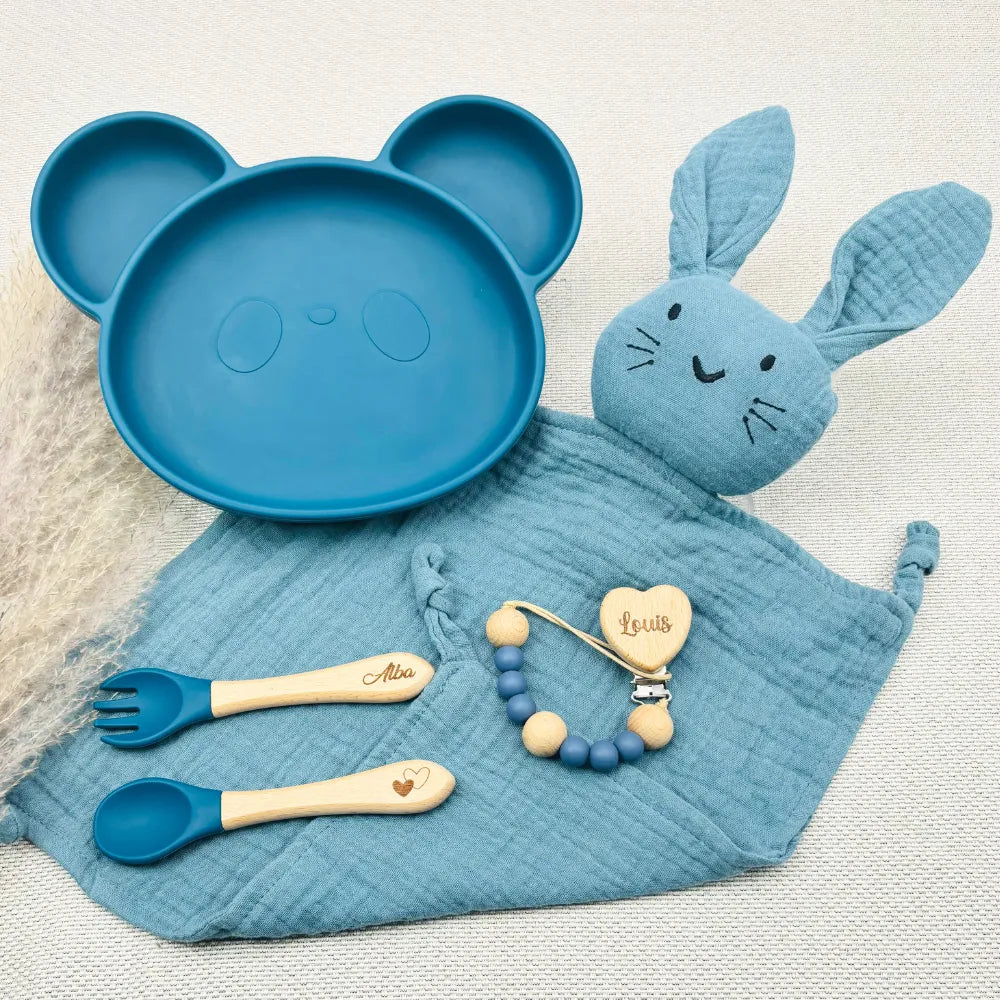 Baby-Crea Coffret repas bébé Ourson vert olive personnalisé