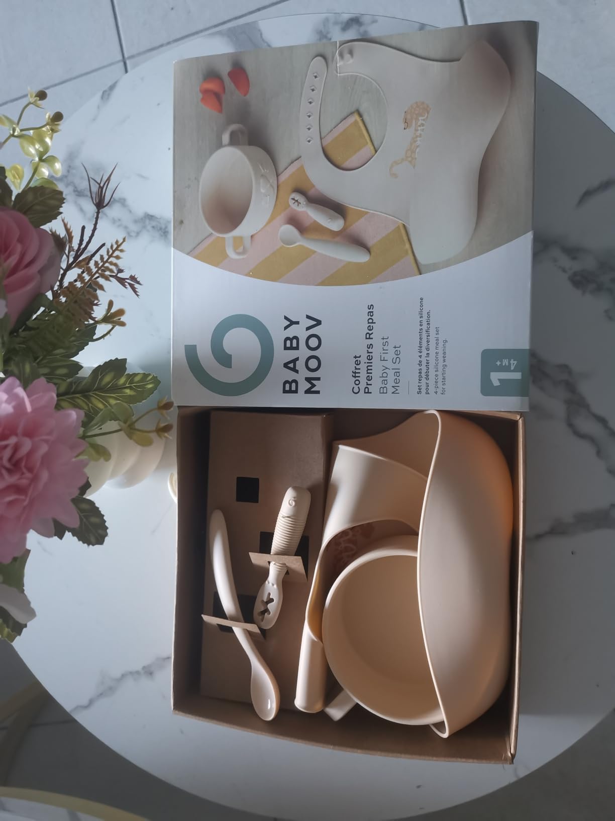 Babymoov coffret premiers repas bébé en silicone Mini Roar beige