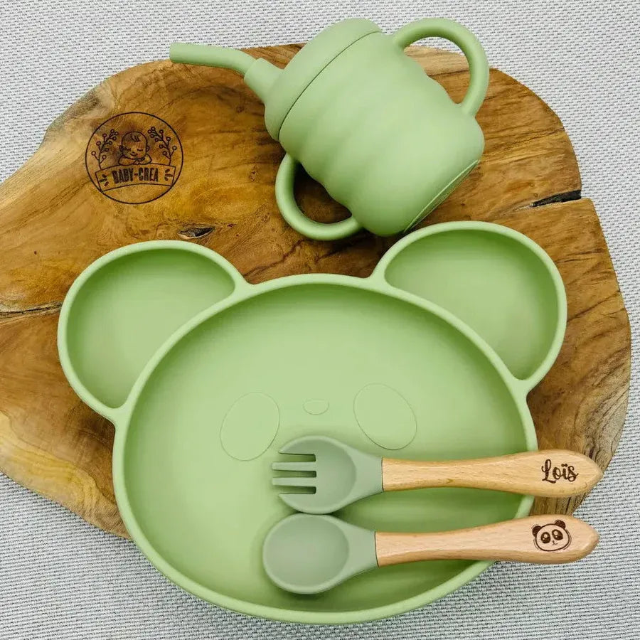 Baby-Crea Coffret repas bébé Coffret Repas Bébé Personnalisé Assiette Panda bleu marine