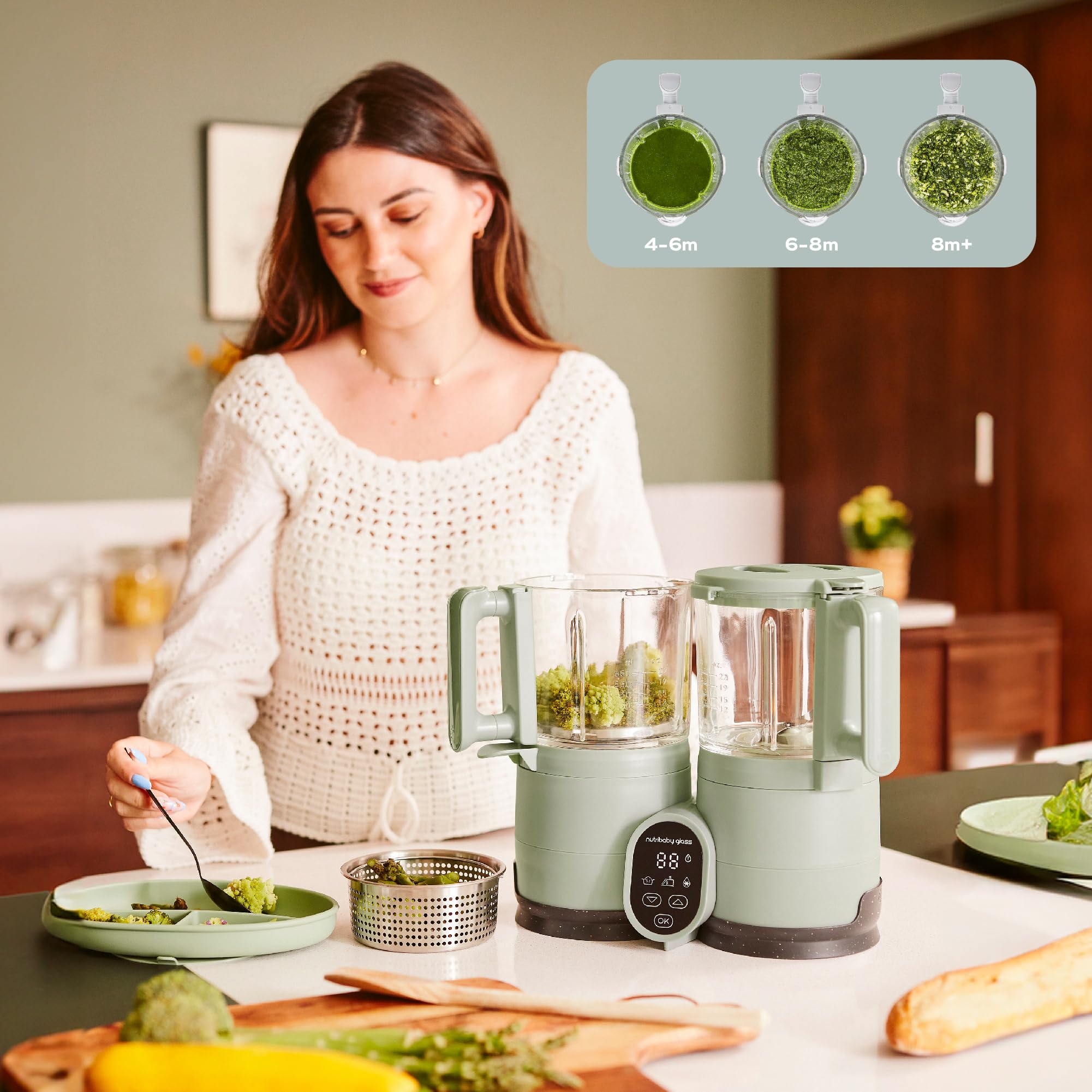 Babymoov Nutribaby Glass robot cuiseur bébé 1,9 L vert céladon