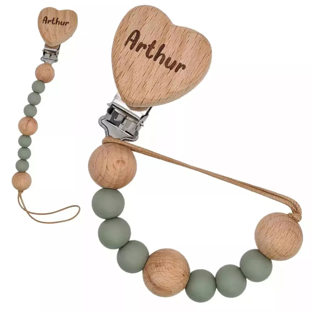 Baby-Crea Attache tétine personnalisée cœur en silicone Vert olive