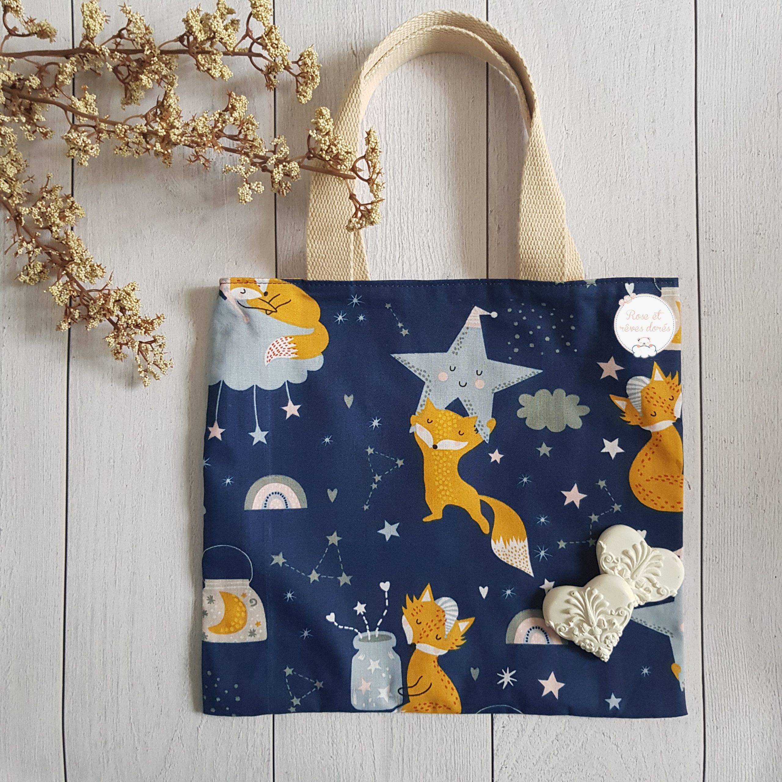 Rose et rêves dorés Créations sur-mesure P’tits tote bags enfants personnalisés sac réversible
