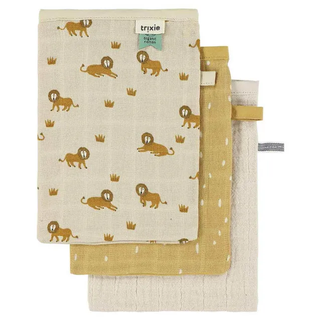 Trixie Baby Gants de toilette Gants de toilette en mousseline 3-pack mix - Lively Lion