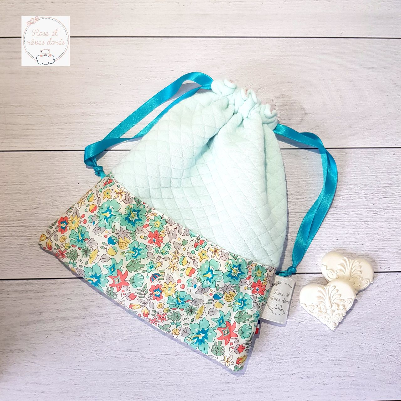 Rose et rêves dorés Pochons Flora pochon matelassé Liberty Aloha