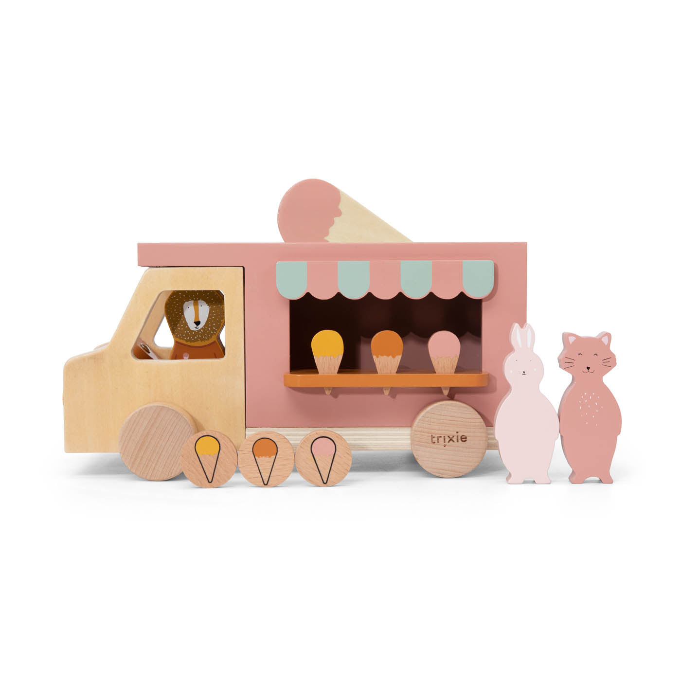 Trixie Baby Jouets à roulettes camion de glaces en bois jouet à pièces