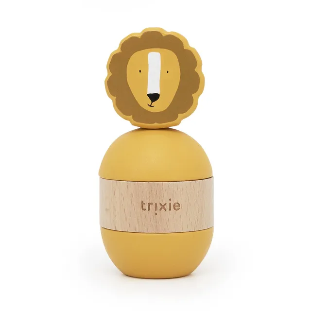Trixie Baby Jouets à empiler Jouet d’empilage avec hochet en bois Mr. Lion