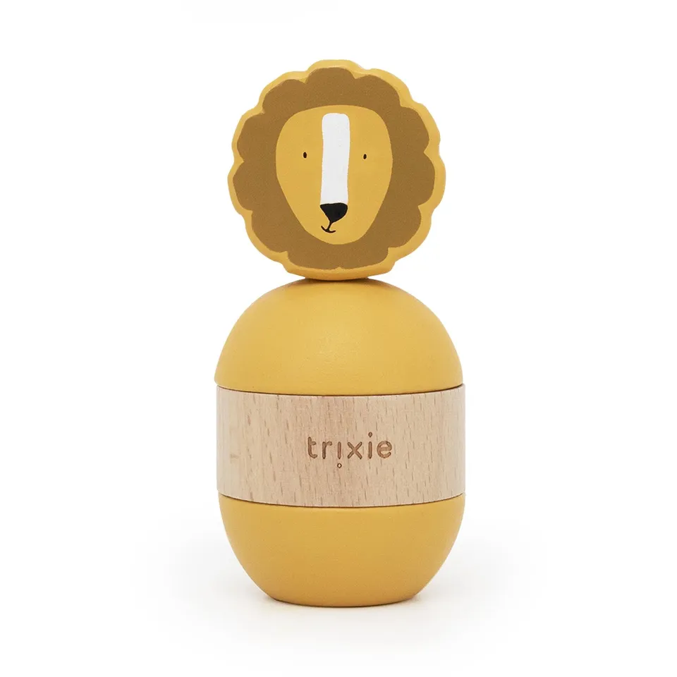 Trixie Baby Jouets à empiler Jouet d’empilage avec hochet en bois Mr. Lion