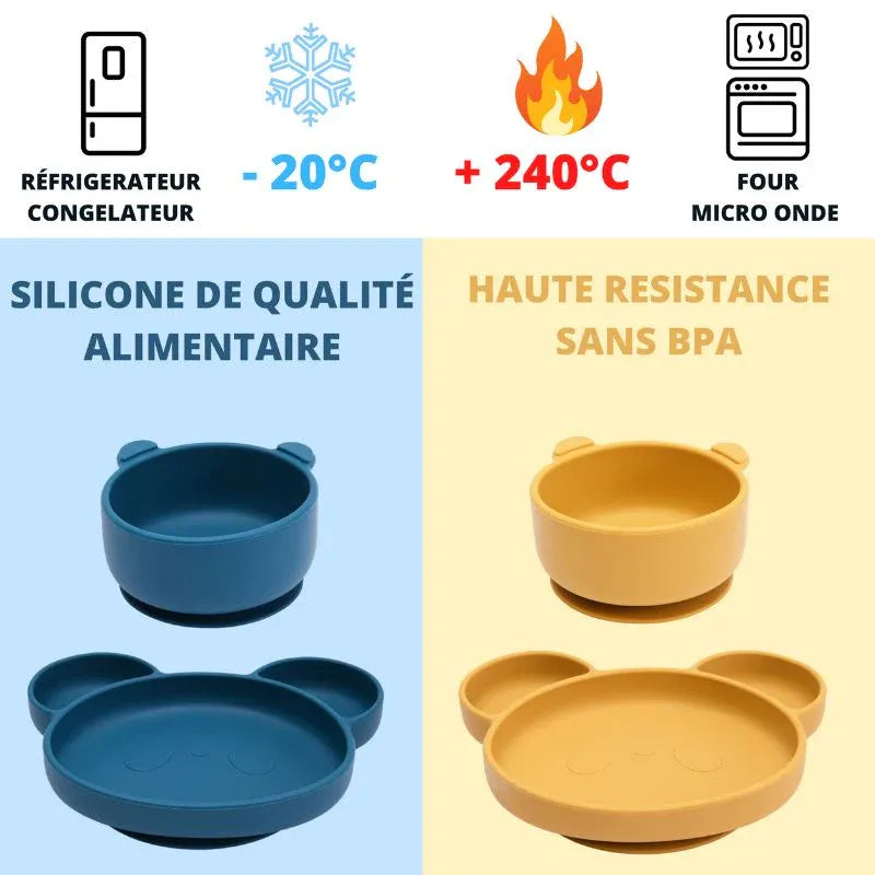 Baby-Crea Coffret repas bébé Panda assiette bol ventouse couverts inox rose pâle
