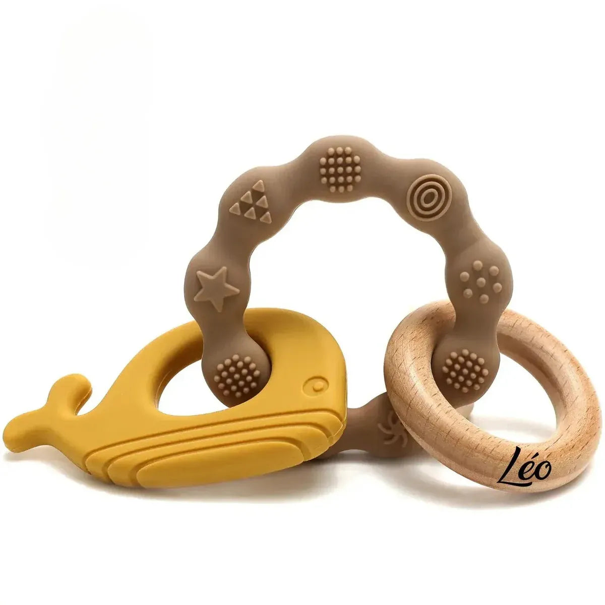 Baby-Crea Anneau de dentition bébé Dauphin bleu marine en bois et silicone