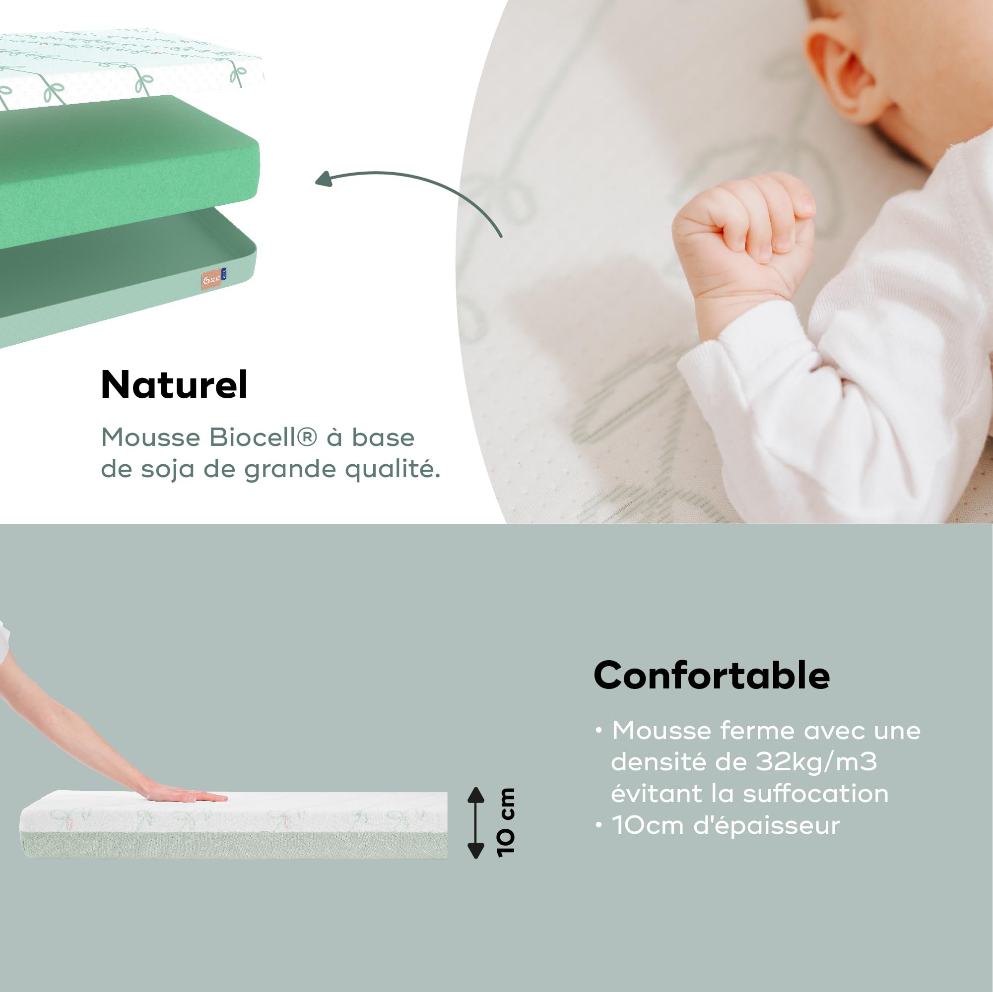 Babymoov Moov / Moov & Cosy'Lite Antibactérien matelas bébé 60 × 120 cm