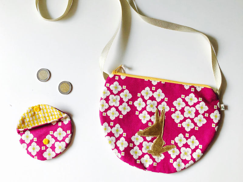 PIOLOU Le Sac Fillette Sac à main enfant et porte-monnaie rose et jaune doré