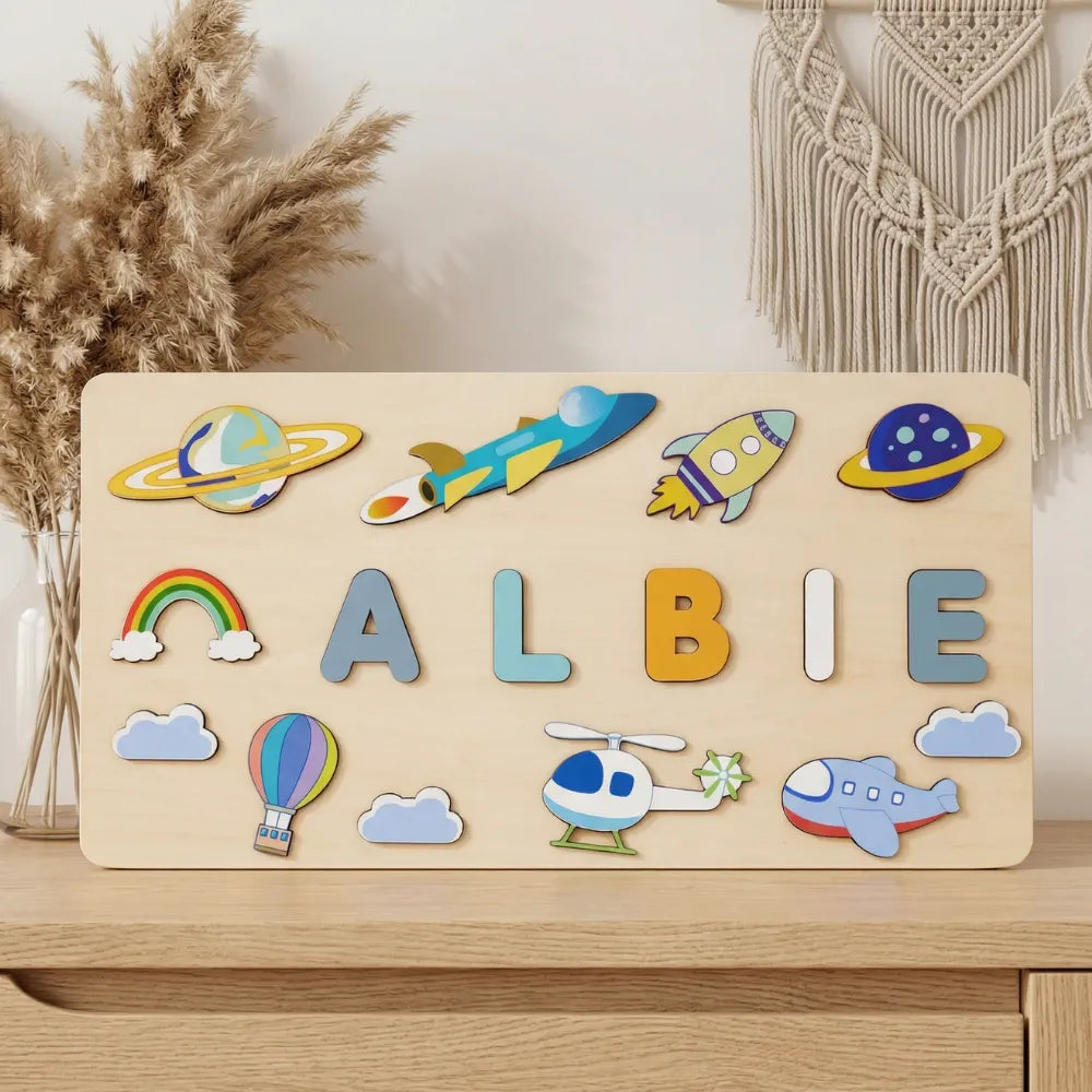 Baby-Crea Puzzle bébé en bois personnalisé Ciel & Espace puzzle prénom