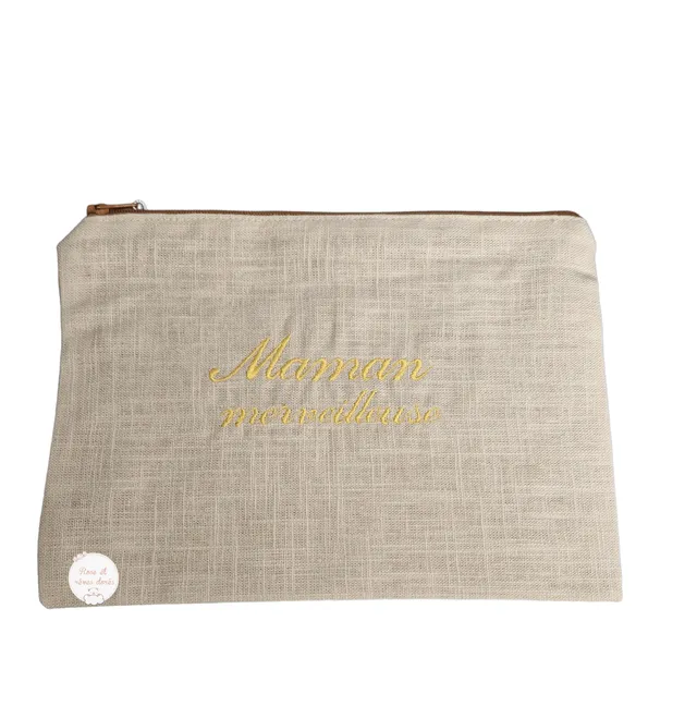Rose et rêves dorés Pochette Maman merveilleuse pochette brodée
