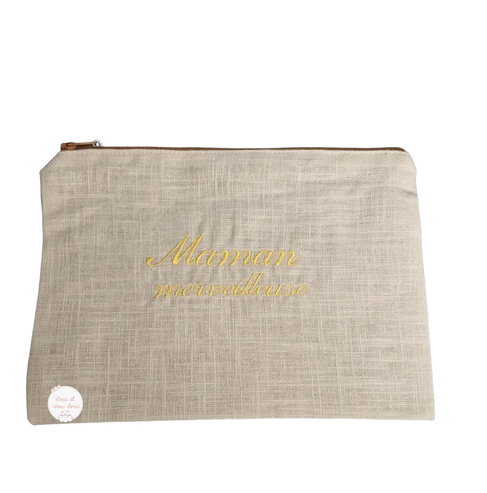 Rose et rêves dorés Pochette Maman merveilleuse pochette brodée