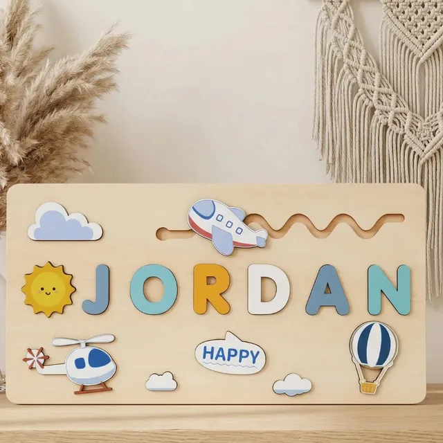Baby-Crea Puzzle bébé en bois personnalisé puzzle prénom avion