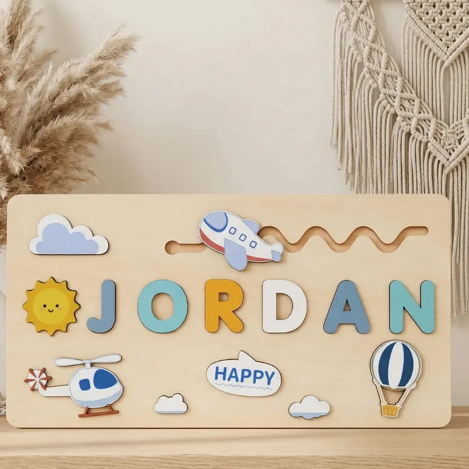 Baby-Crea Puzzle bébé en bois personnalisé puzzle prénom avion