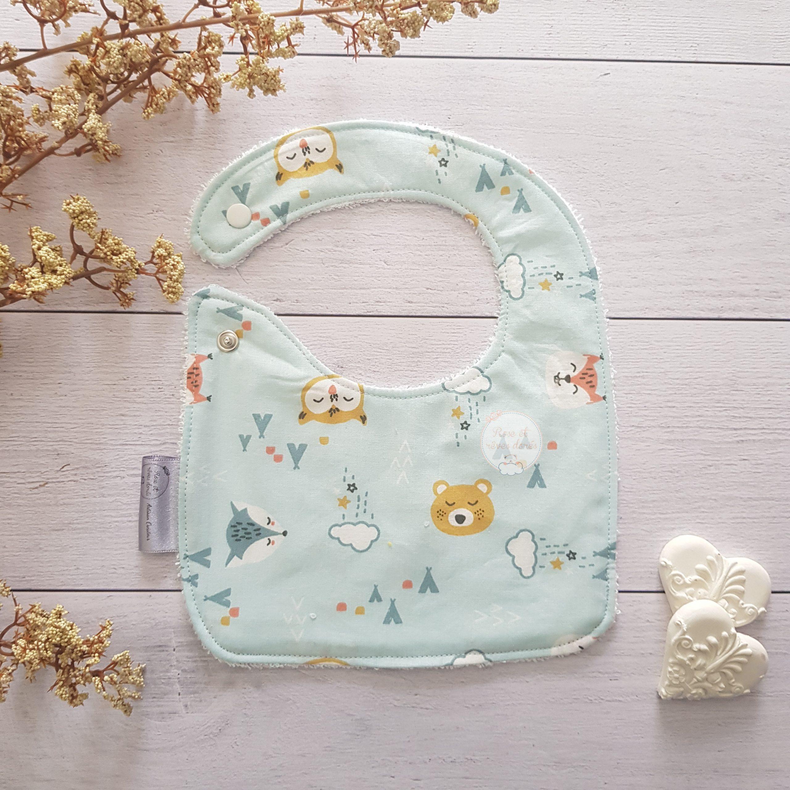 Rose et rêves dorés Bavoirs Bavoir pour bébé animaux de la forêt en coton et bambou