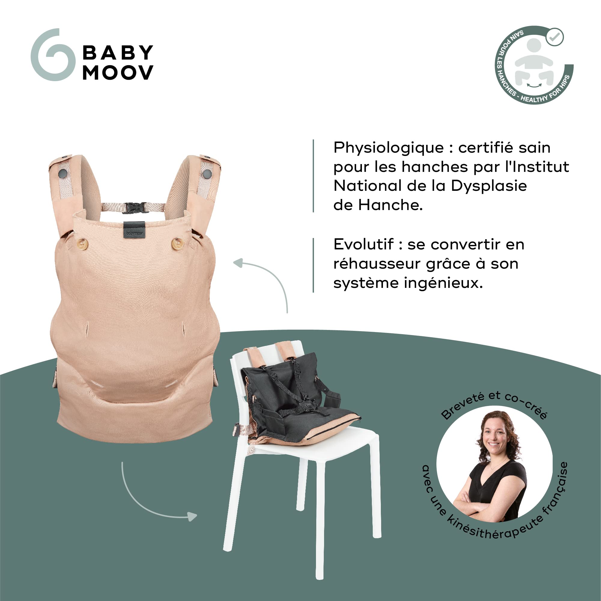Babymoov Moov & Boost porte-bébé beige évolutif et réhausseur