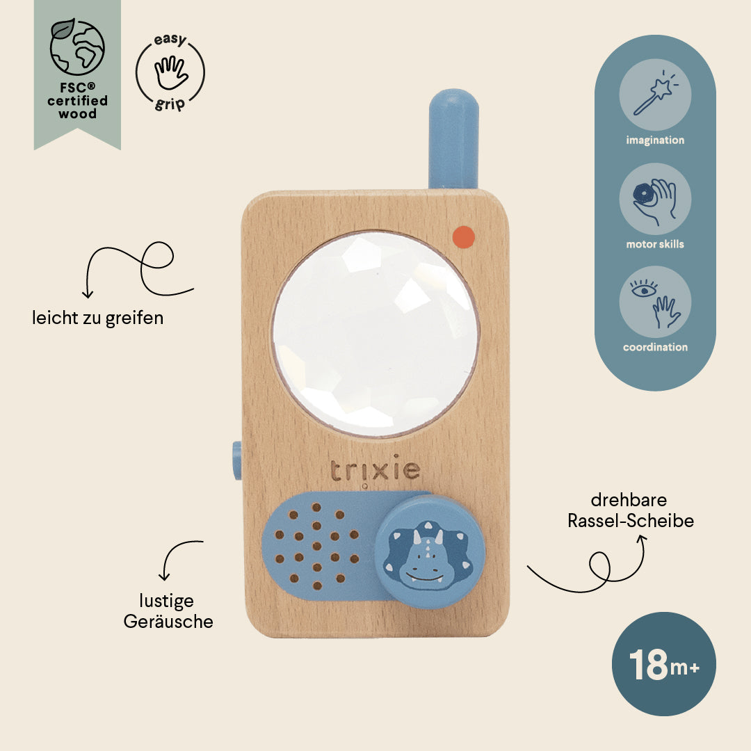 Trixie Baby Jeu symbolique Talkie-walkie en bois Mr. Triceratops