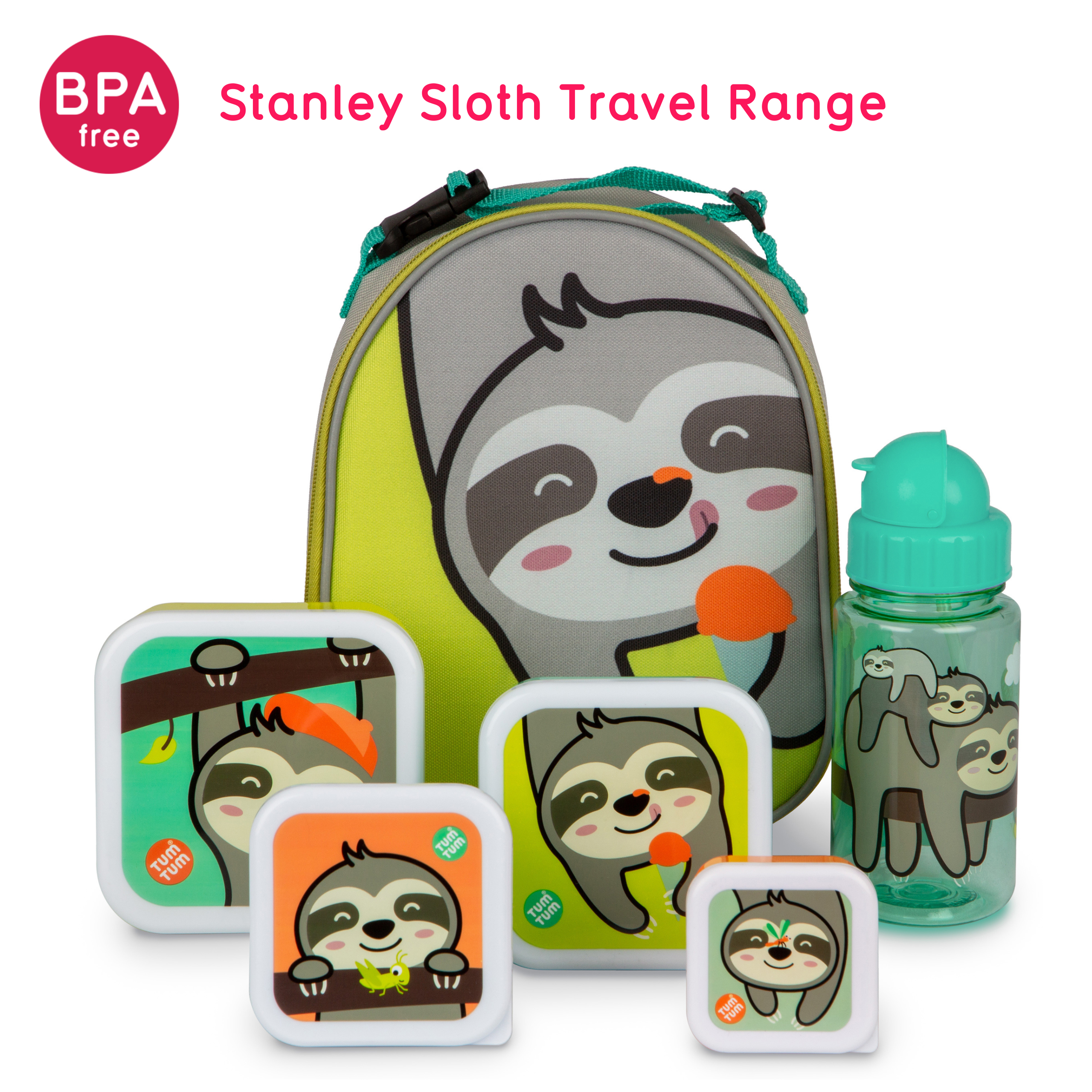 Tum Tum Water Bottles Stanley Sloth gourde enfant 400 ml, avec paille