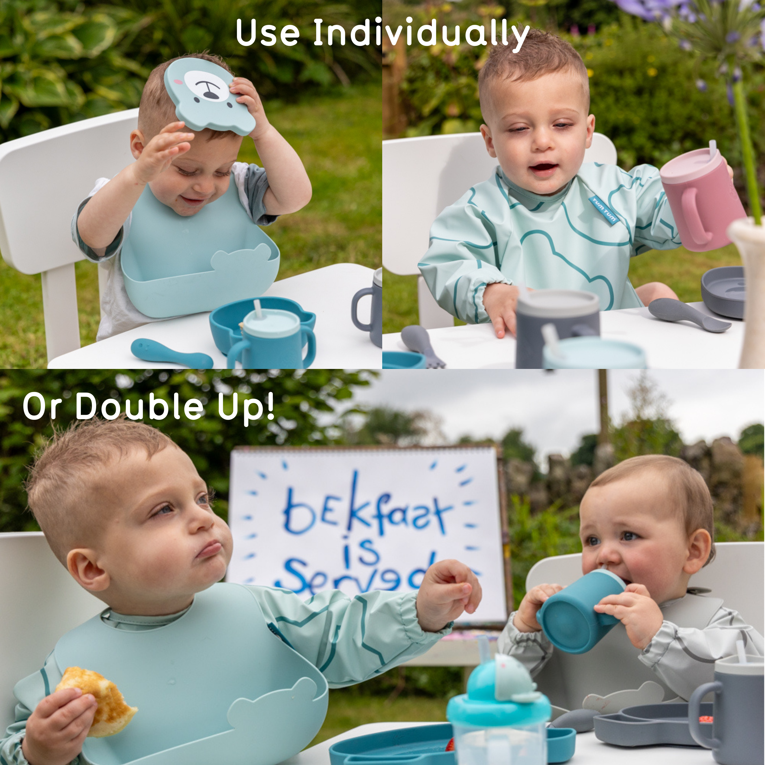Tum Tum Weaning Baby Weaning Bibs Bundle bavoirs bleu repas silicone
