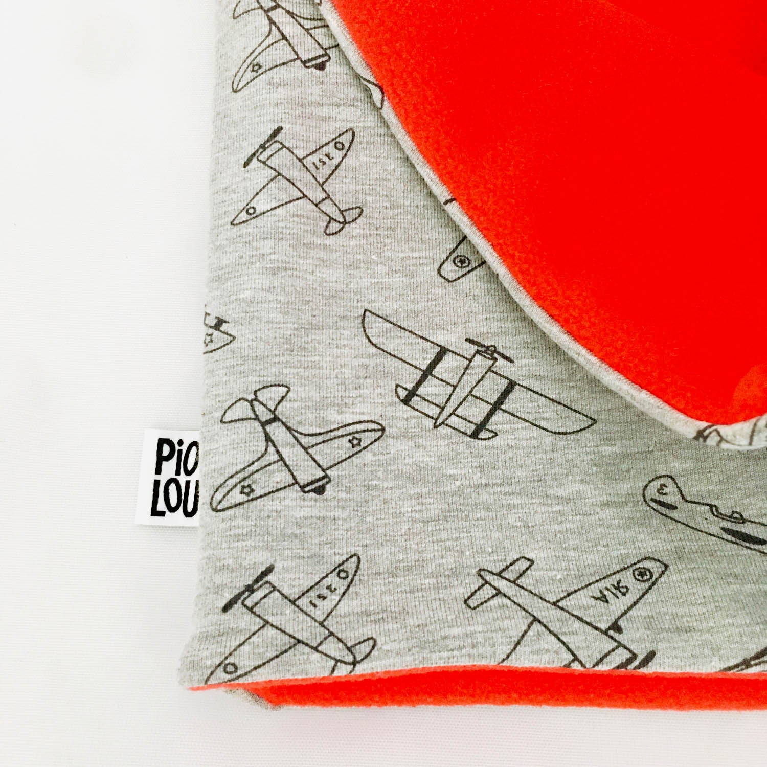 PIOLOU Le Tour de Cou Tour de cou enfant réversible rouge et gris motifs avion