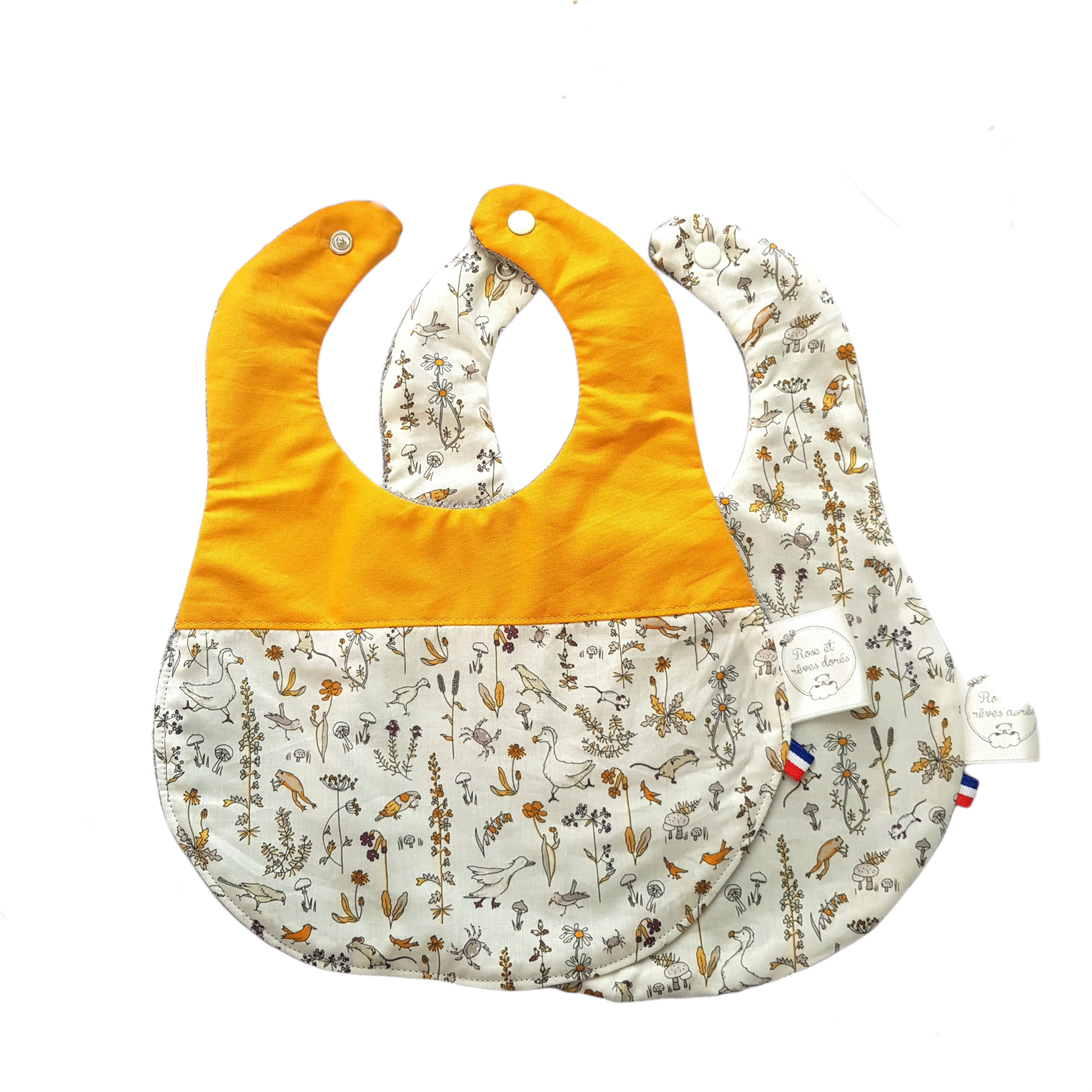 Rose et rêves dorés Bavoirs Duo de bavoirs pour bébé Calisson lot de 2 coton et bambou