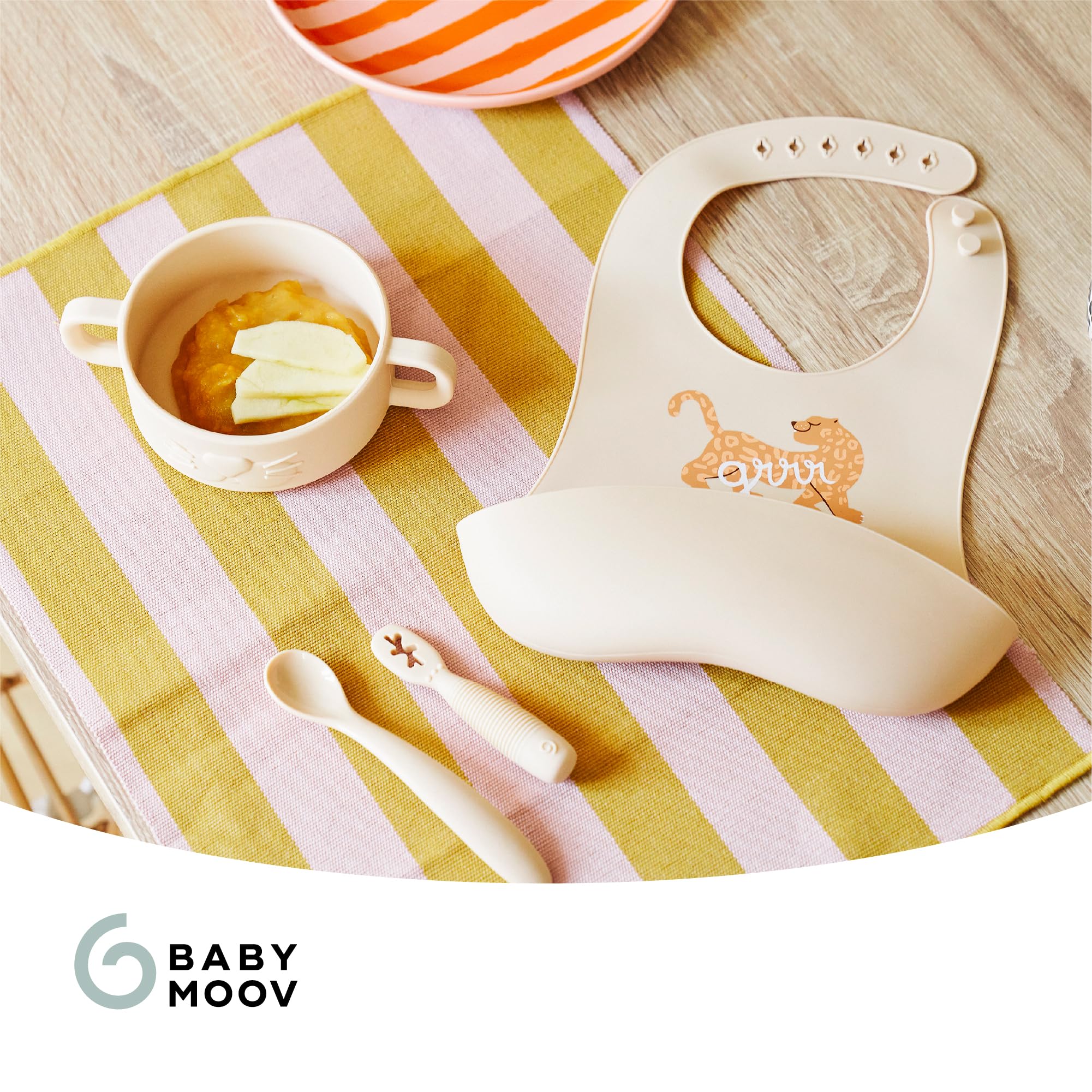 Babymoov coffret premiers repas bébé en silicone Mini Roar beige