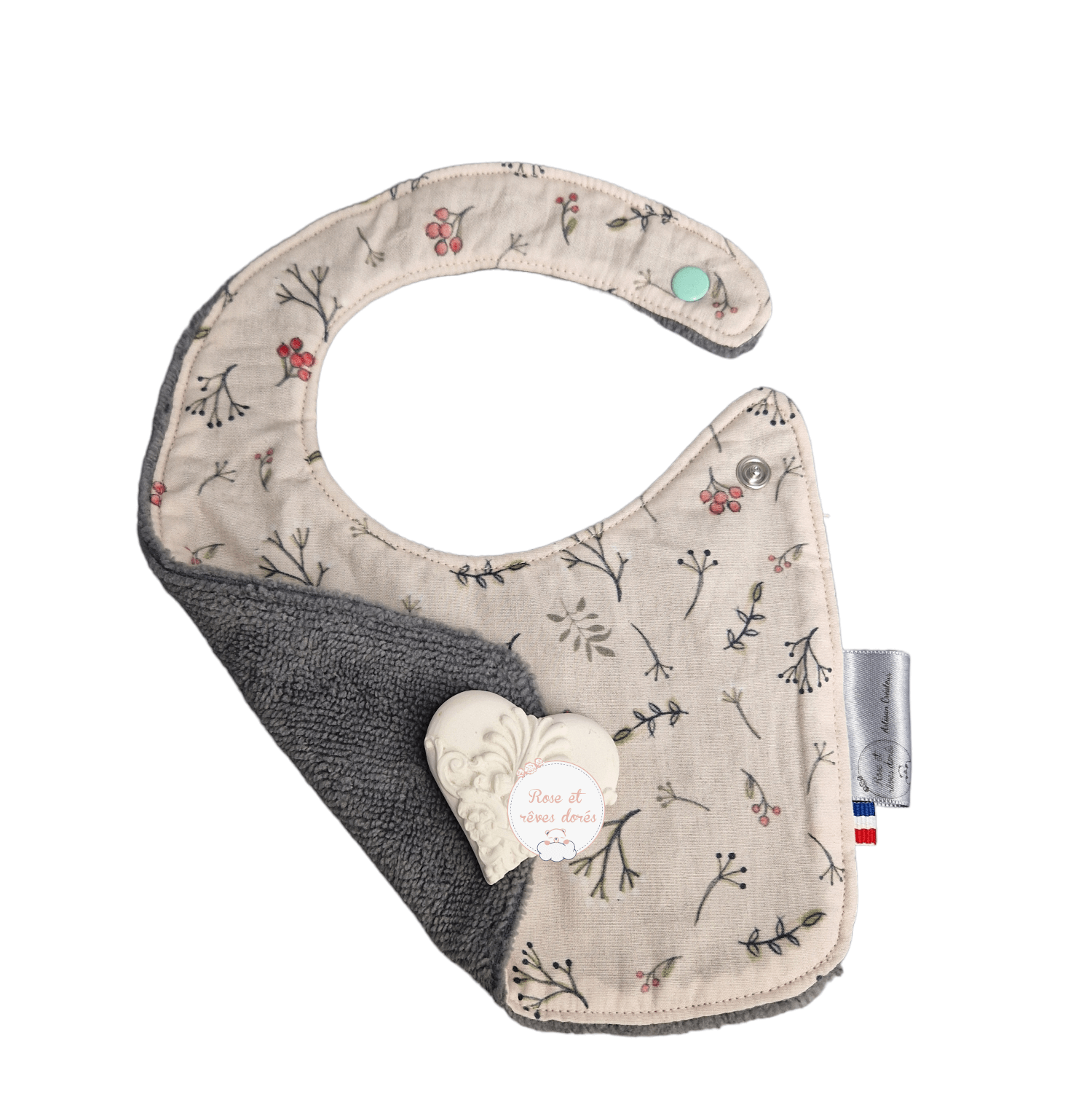 Rose et rêves dorés Bavoirs Bavoir pour bébé doux feuillages en coton et bambou