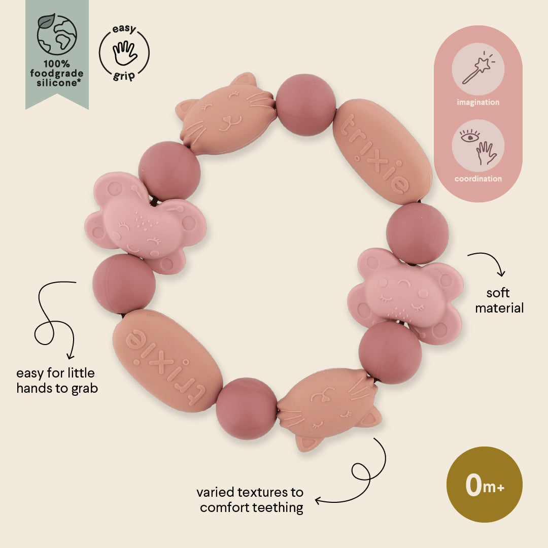 Trixie Baby Premiers jouets Bracelet de dentition Mrs. Cat & Mrs. Butterfly en silicone