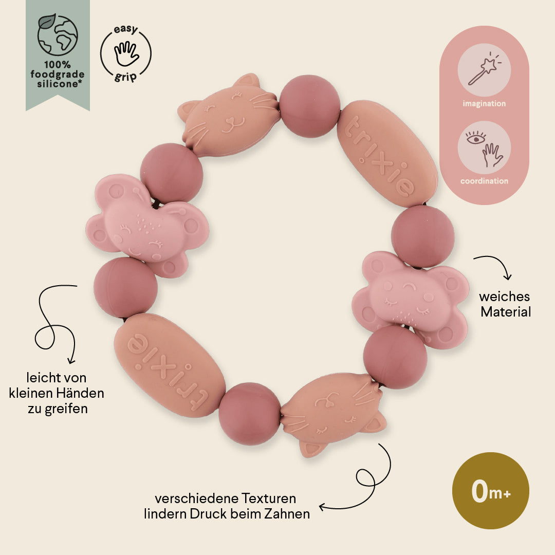 Trixie Baby Premiers jouets Bracelet de dentition Mrs. Cat & Mrs. Butterfly en silicone
