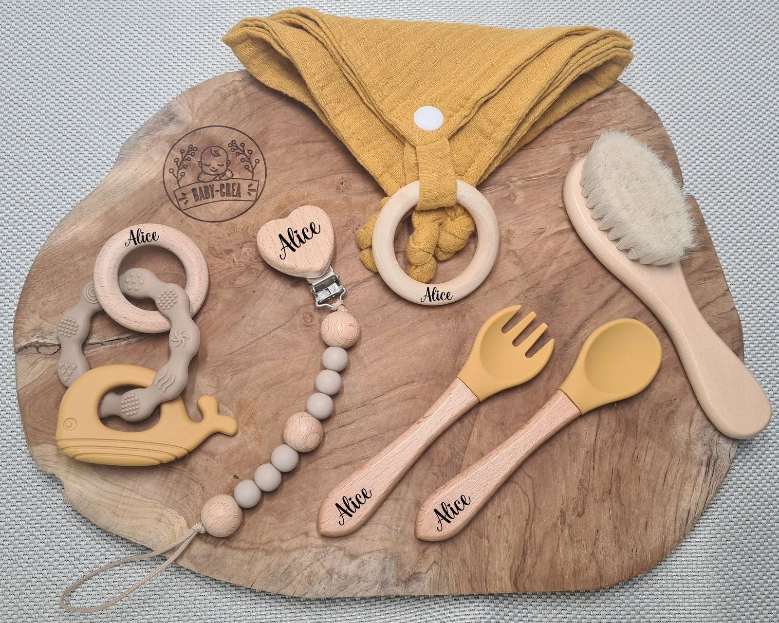 Baby-Crea Coffret naissance personnalisé édition Dauphin vert olive