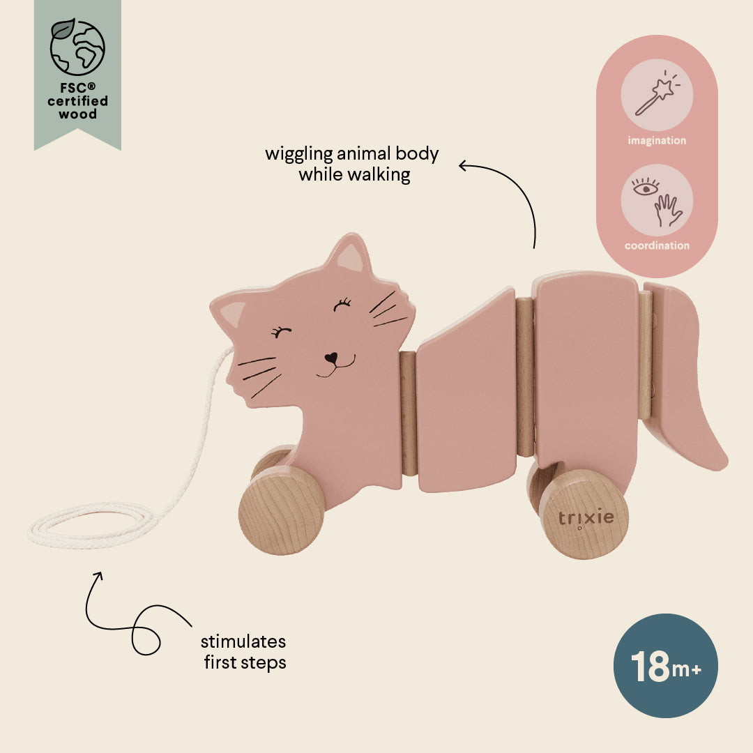 Trixie Baby Jouets à pousser et à tirer Mrs. Cat jouet à tirer en bois FSC