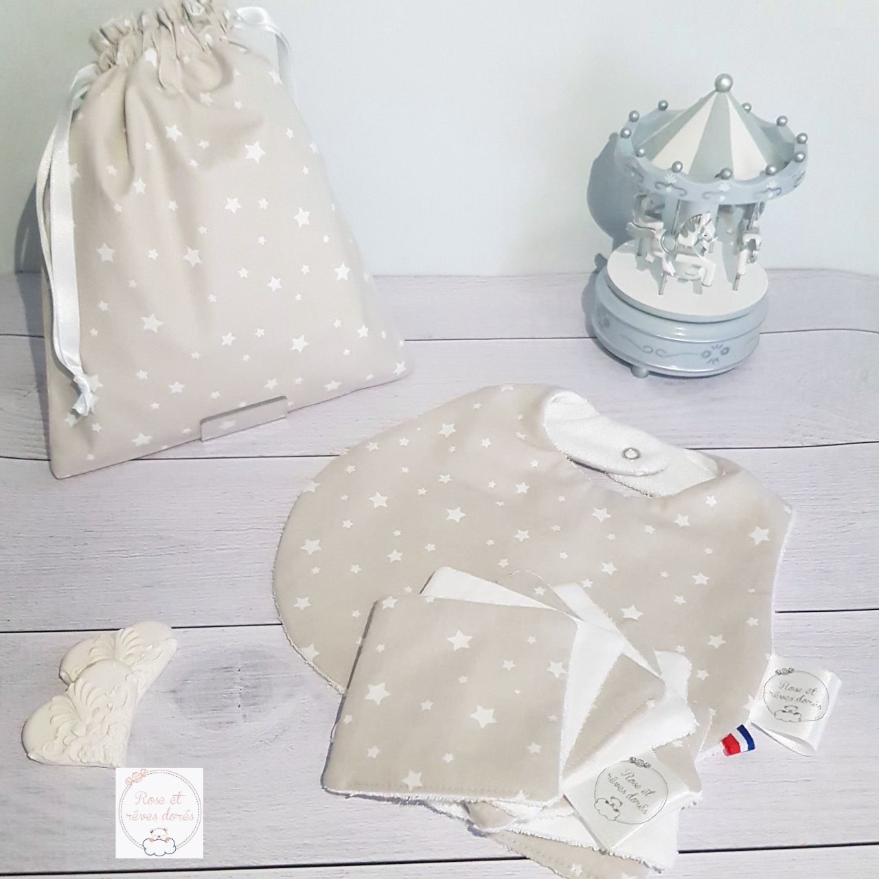 Rose et rêves dorés Nougatine lingettes lavables lot de 3 coton bambou