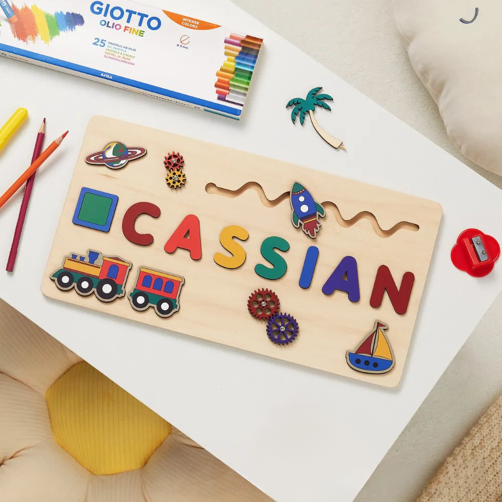 Baby-Crea Puzzle bébé en bois personnalisé puzzle prénom espace