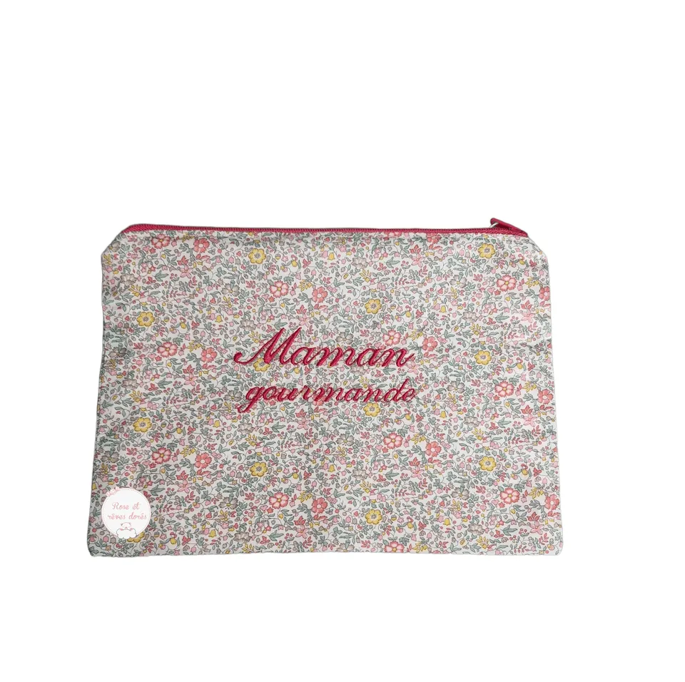 Rose et rêves dorés Pochettes et trousses diverses Maman gourmande pochette coton brodée