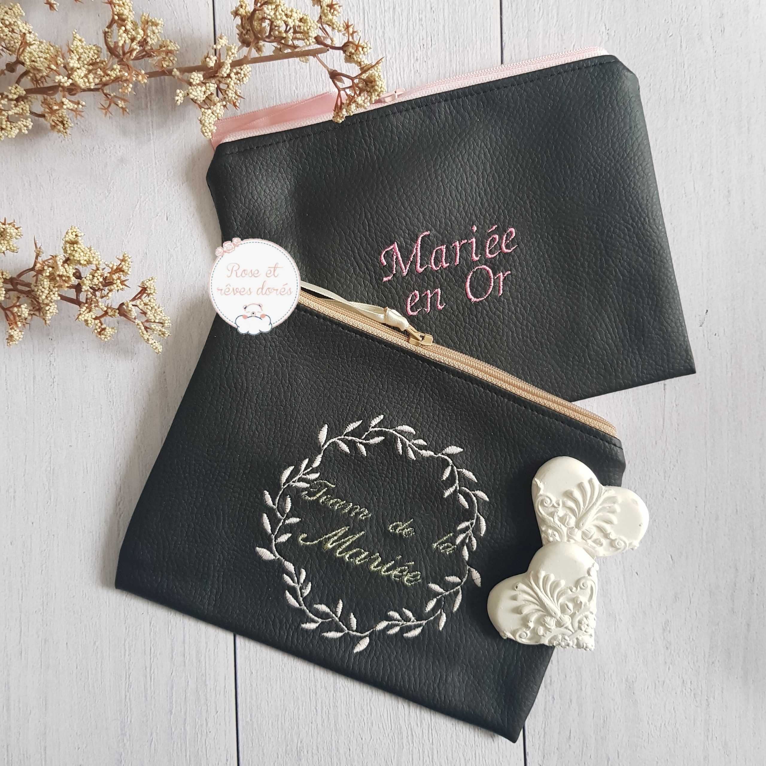 Rose et rêves dorés Créations sur-mesure Pochette personnalisée