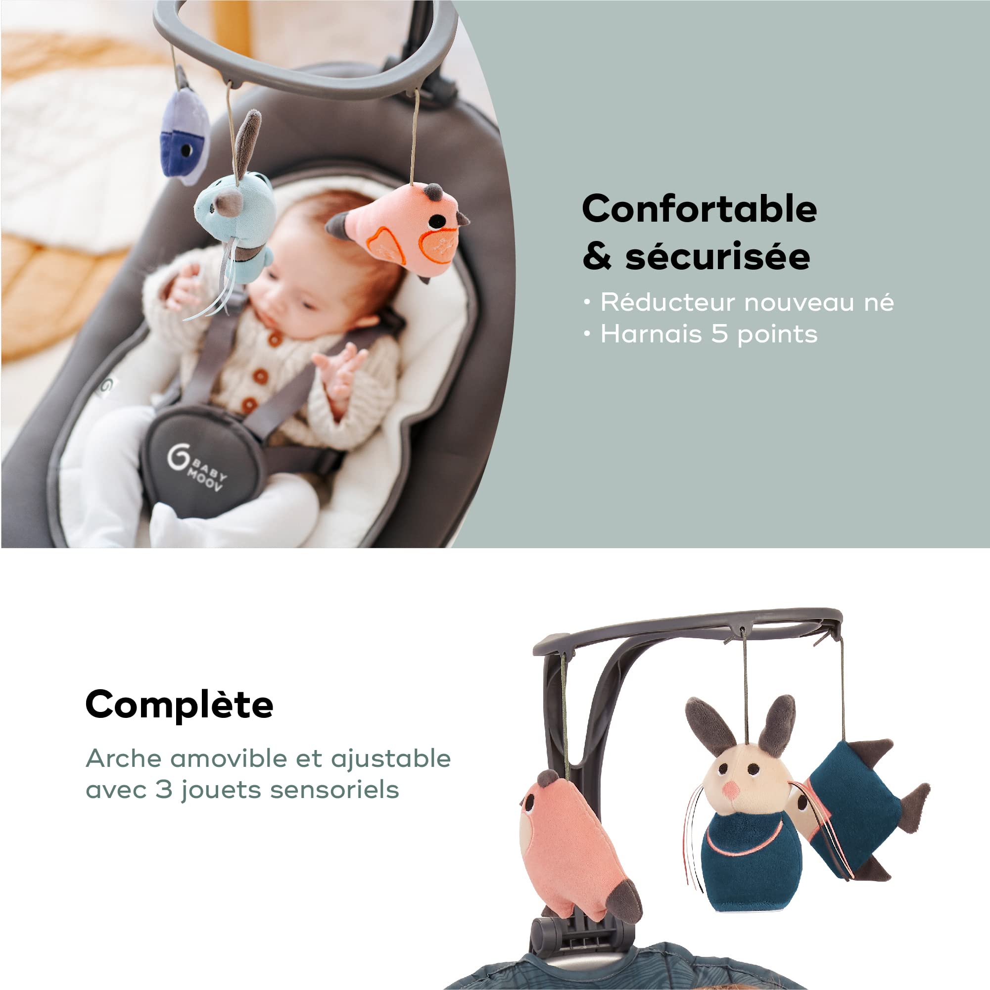 Babymoov Swoon Motion balancelle électrique Zinc avec assise rotative