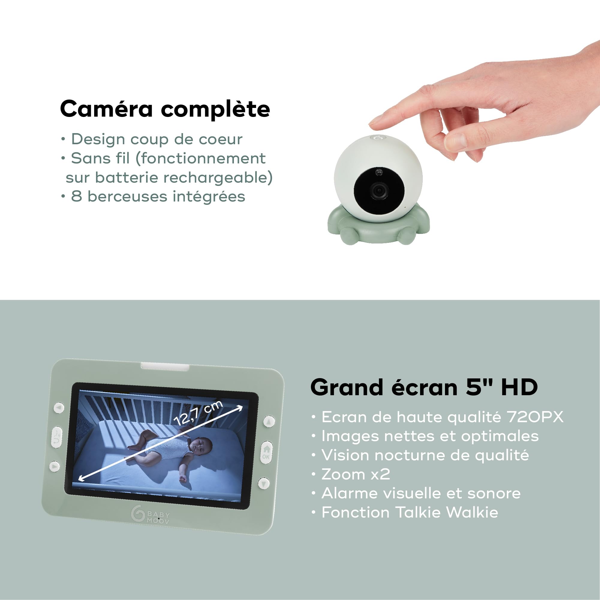 Babymoov YOO Go+ babyphone vidéo HD 5 pouces, caméra nomade