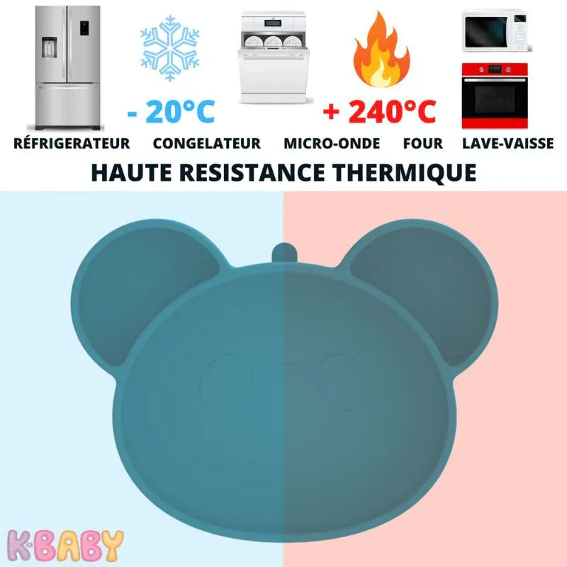 Baby-Crea Coffret repas bébé Panda assiette bol ventouse couverts inox rose pâle