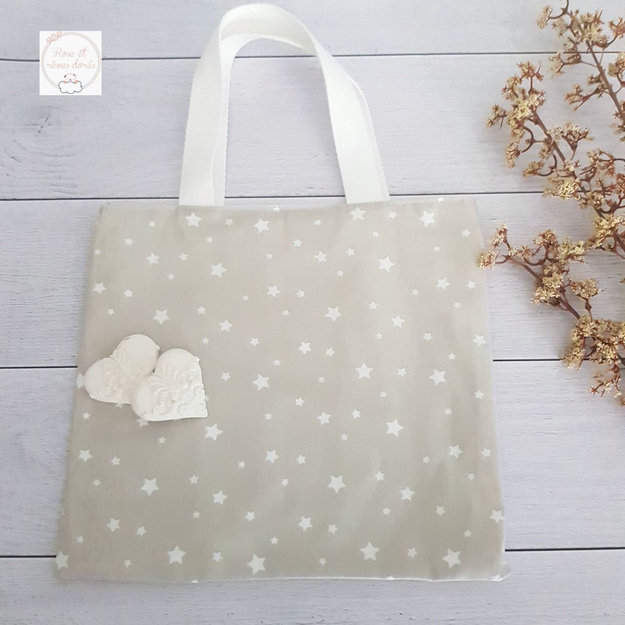 Rose et rêves dorés Sacs divers P’tit tote bag enfant Nougatine réversible coton