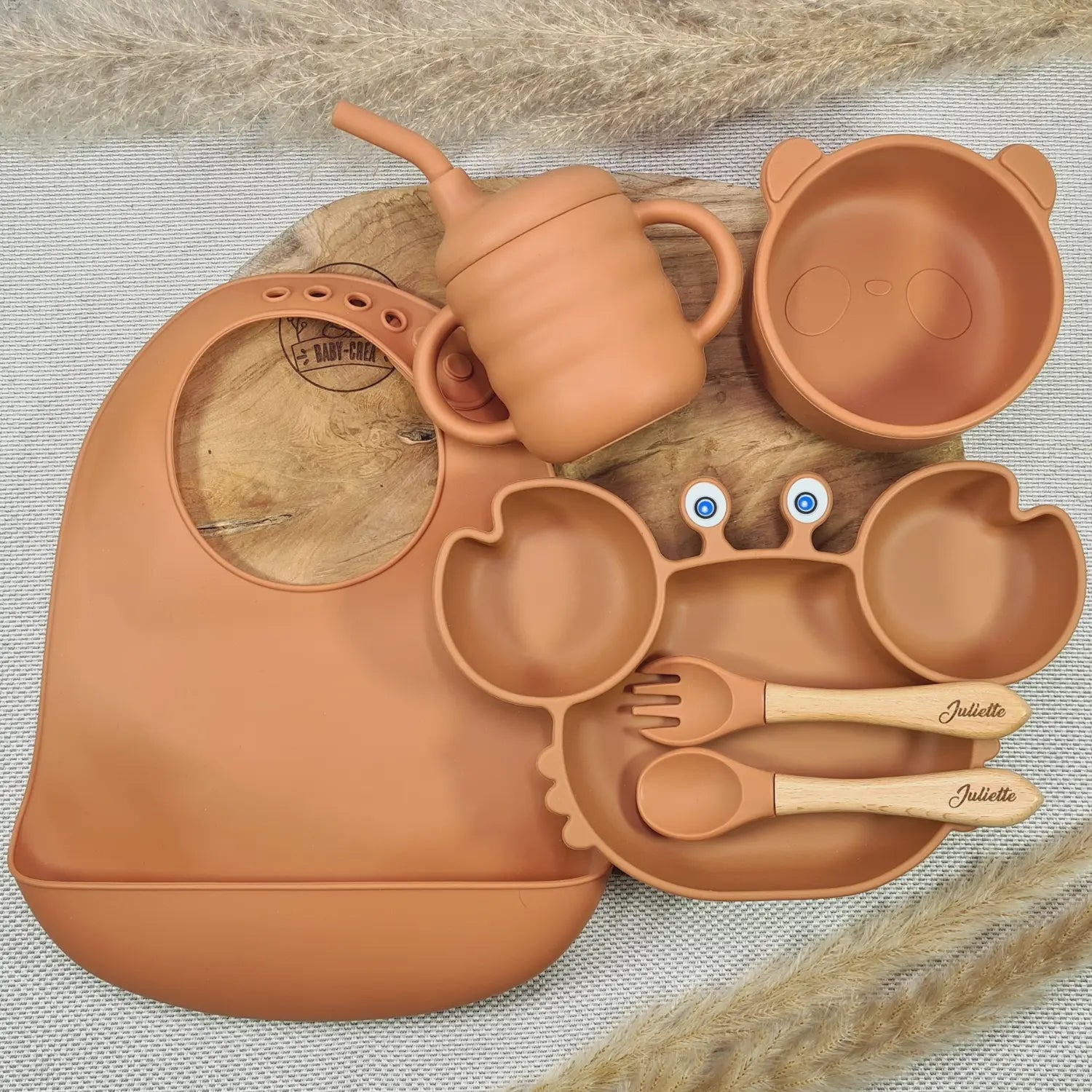 Baby-Crea Coffret repas bébé Crabe & Panda bleu marine personnalisé
