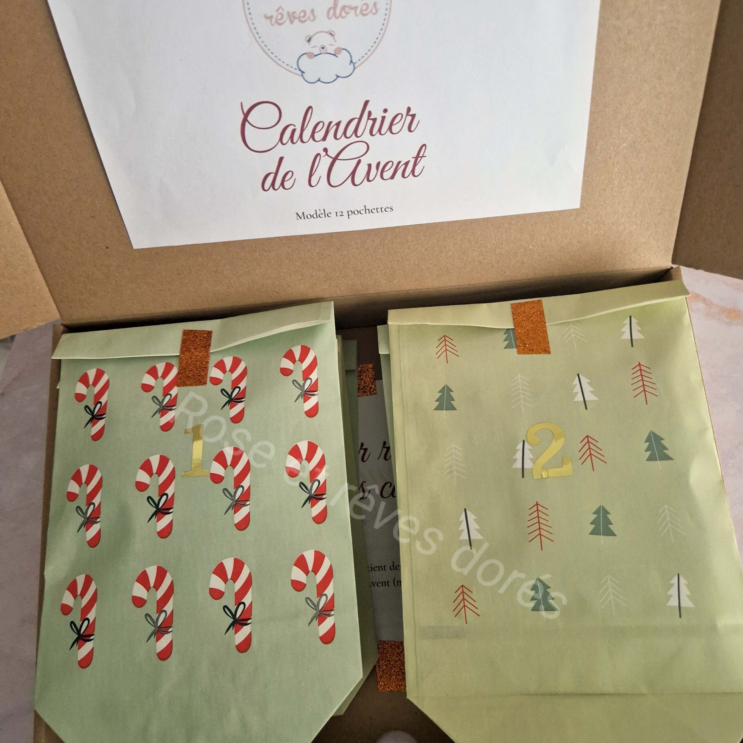Rose et rêves dorés Noël calendrier de l’Avent artisanal précommande
