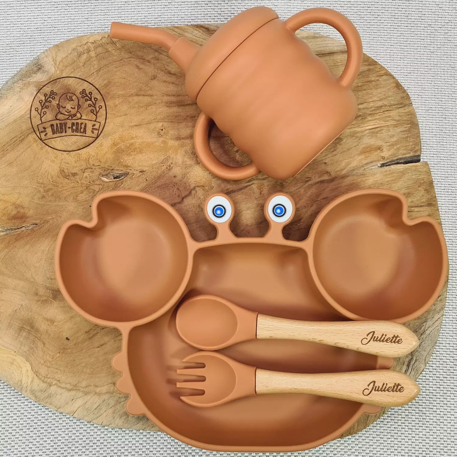 Baby-Crea Coffret repas bébé Assiette Crabe, Tasse & Couverts bleu marine