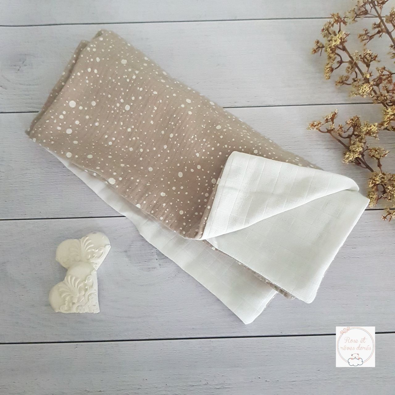 Rose et rêves dorés Langes Lange double-face collection Nougatine en coton