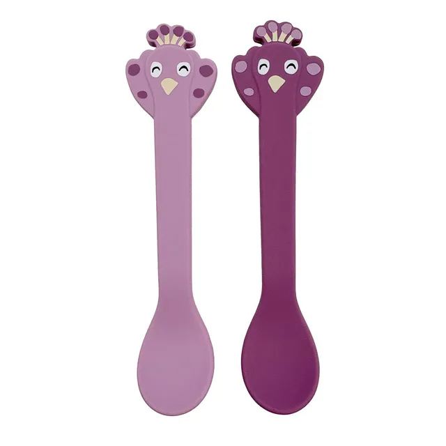 Trixie Baby Mrs. Peacock cuillères en silicone, lot de 2, acier inoxydable