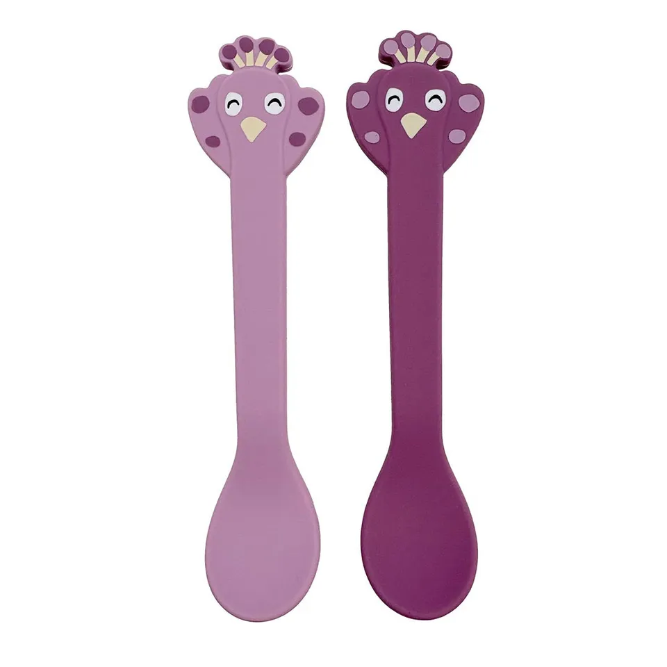 Trixie Baby Mrs. Peacock cuillères en silicone, lot de 2, acier inoxydable